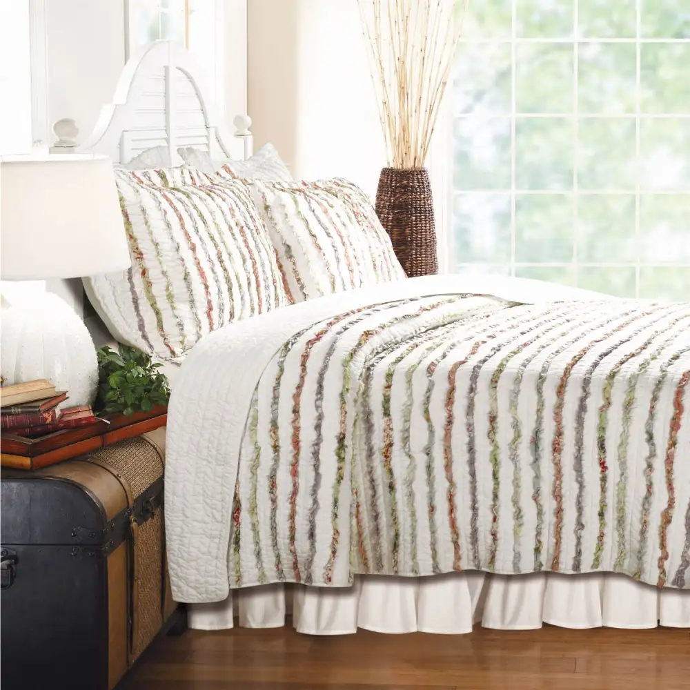 Refined Cotton Striped Ruffled Duvet Cover Bedding Set