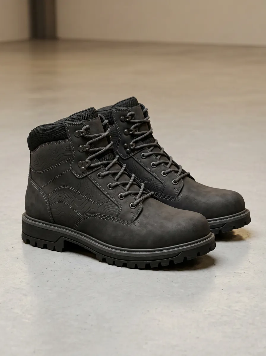 Unisex Versatile Outdoor Enthusiast Topographic Pattern Print Work Boots