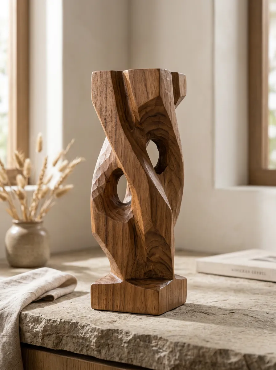 Contemporary Abstract Twisted Wood Carved Ornament