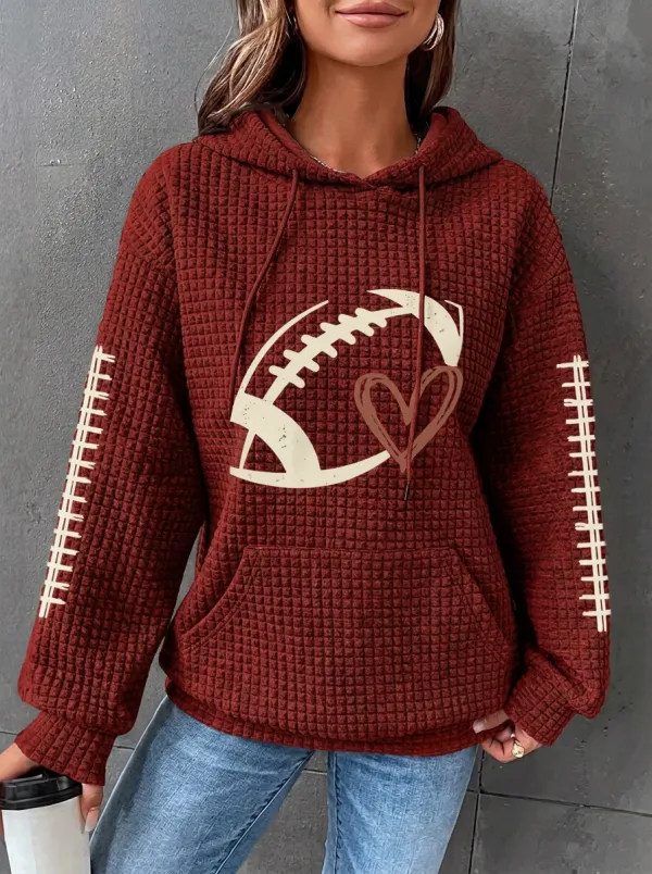 Women's Retro Gridiron Heart Graphic Waffle Hoodie
