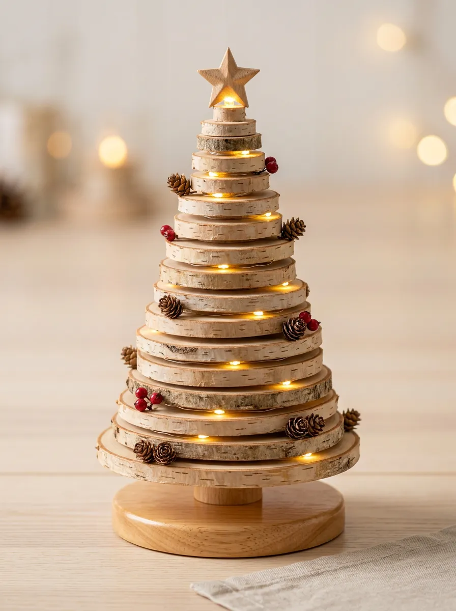 Classic Rustic Wood Slice LED Christmas Tabletop Tree