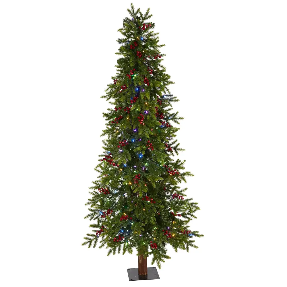 Victoria Fir Artificial Christmas Tree with Multi Color Multifunction LED Lights Berries and Bendable Branches