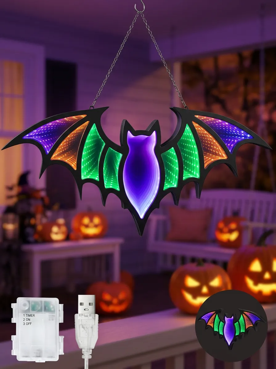 LED Bat-Shape Hanging Halloween Bat Light
