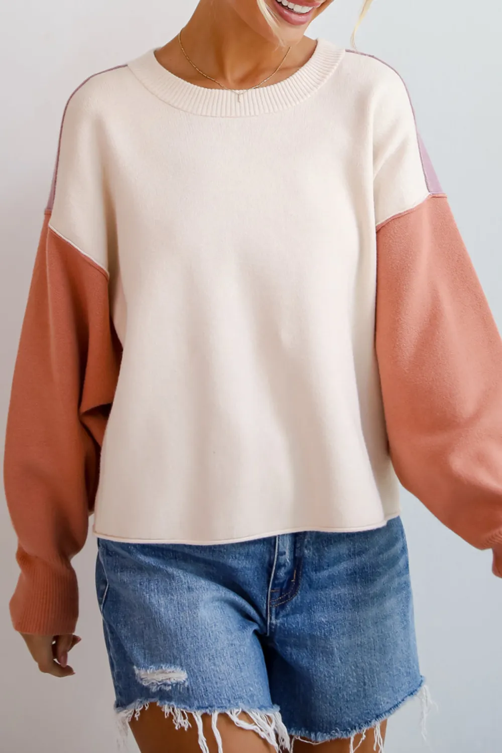Cream Color Block Sweater