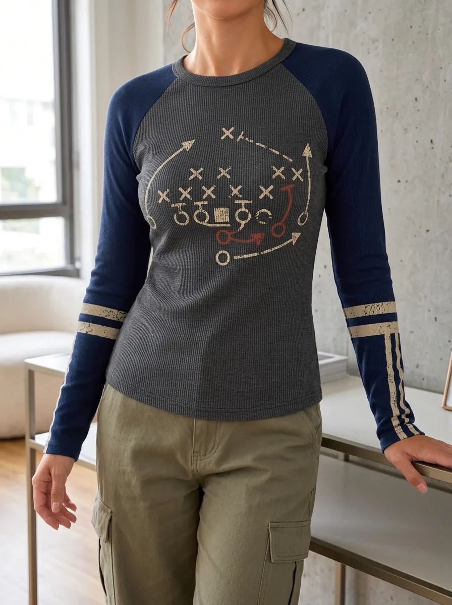 Women's Raglan Long Sleeve T-Shirt with Football Graphic