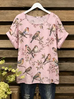 Cherry Blossom Floral Women's Loose Printed T-Shirt