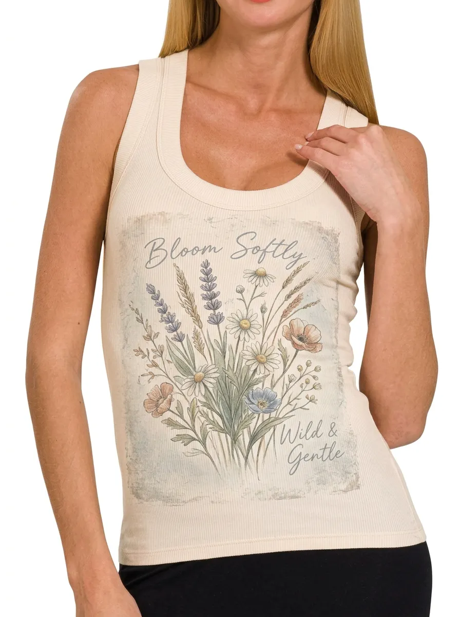 Women's Floral Lover Bloom Softly Wildflower Printed Tank Top