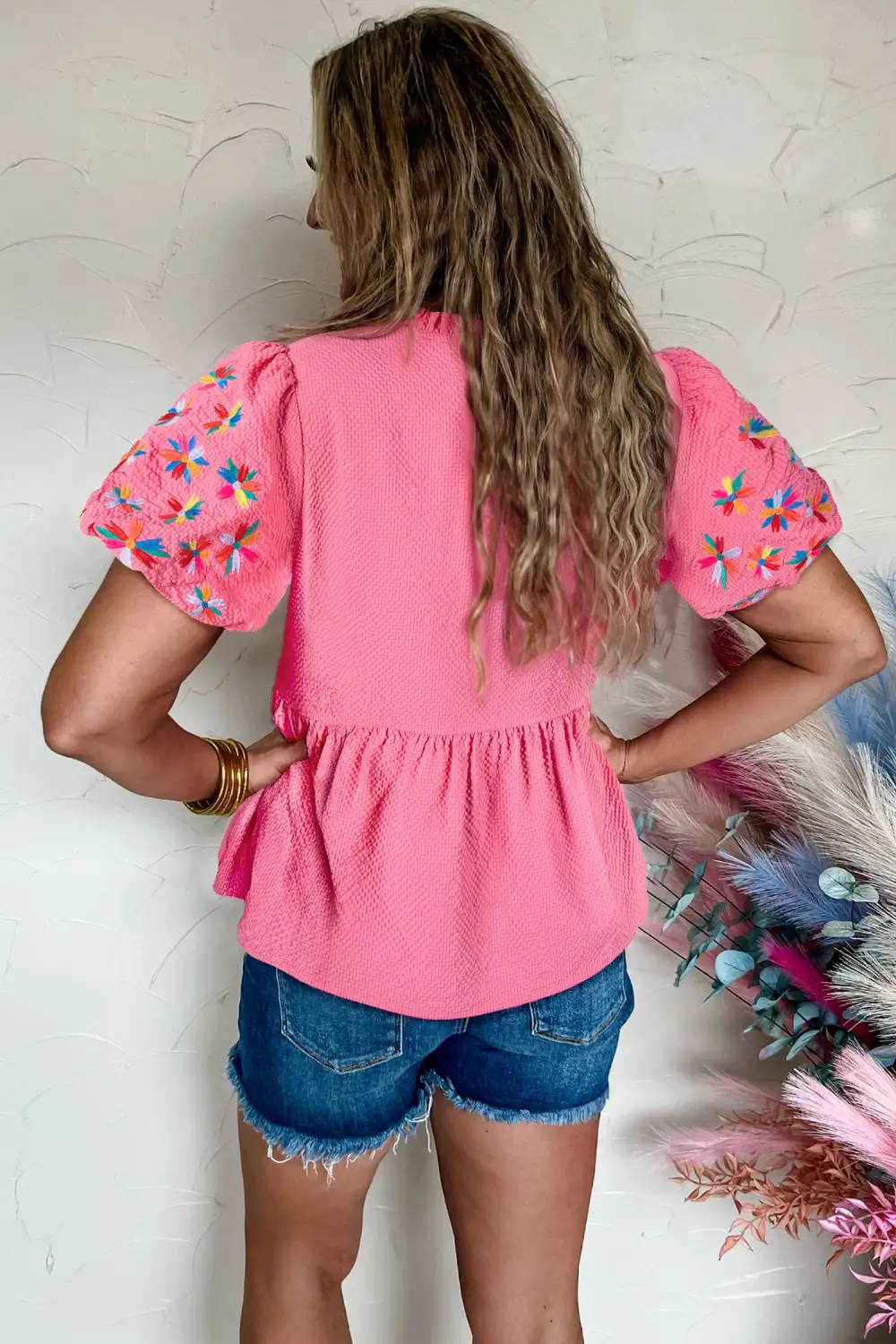 Floral Embroidered Ruffled Blouse