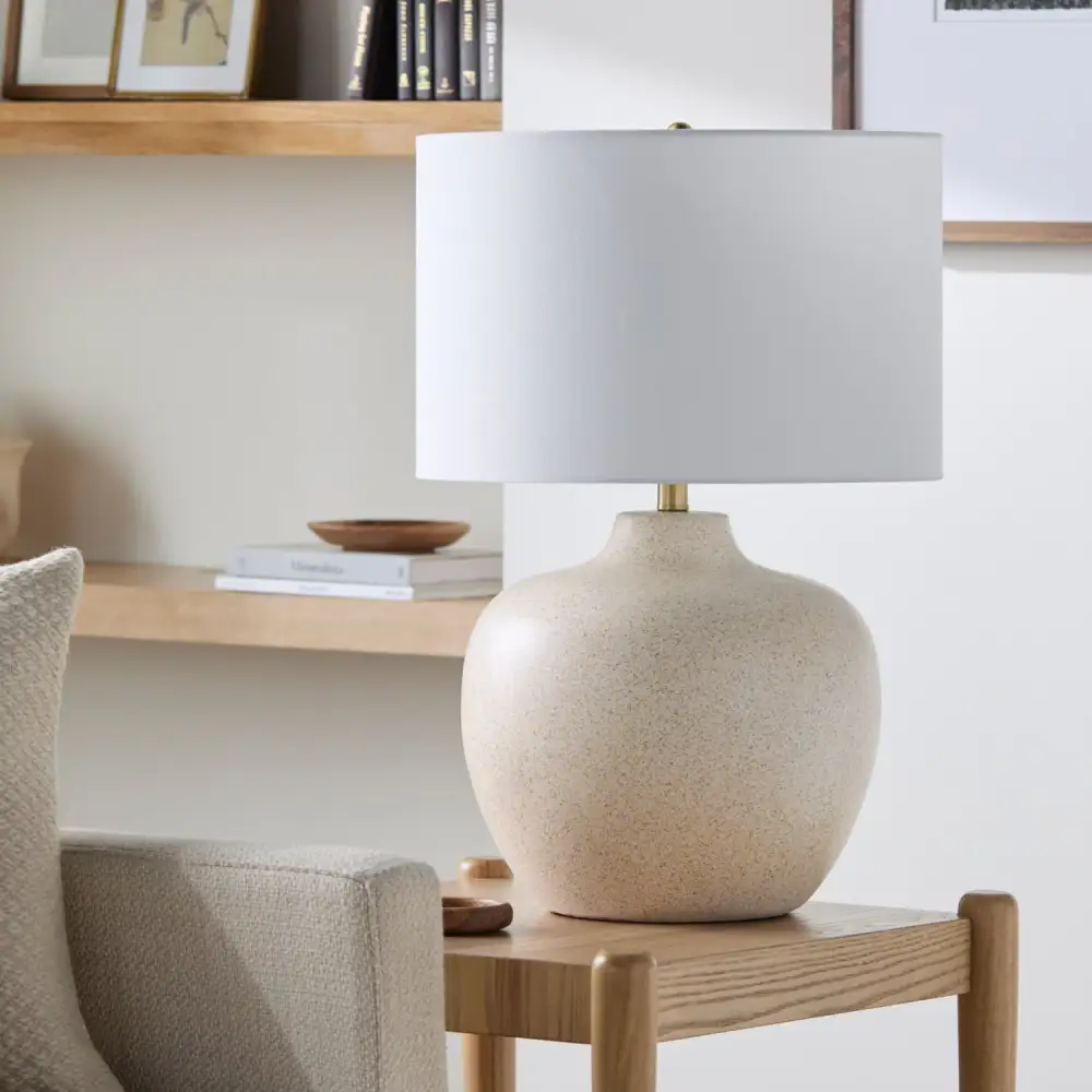 Painted Linen Shade Modern Ceramic Linen Table Lamp