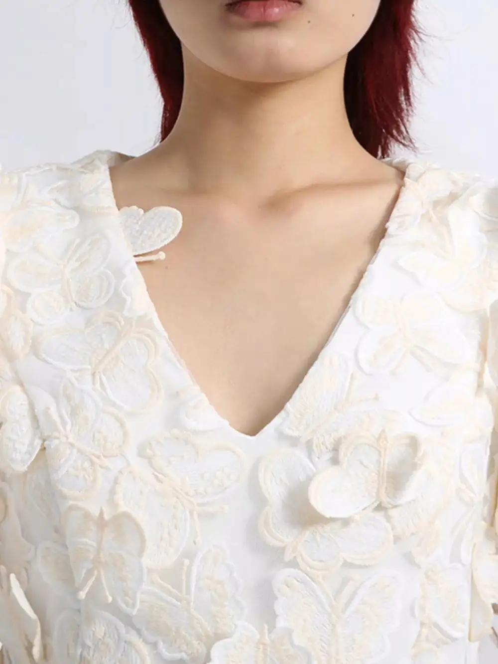 Butterfly Print V Neck Puff Sleeve Mini Dress