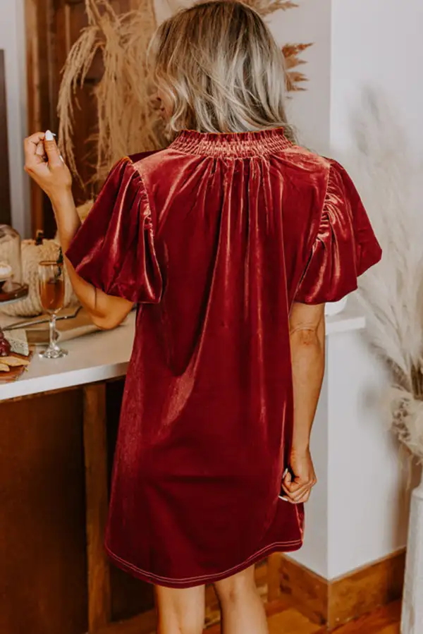 Smocked Puff Sleeve Shift Mini Dress