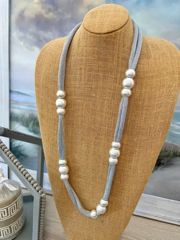 Beaded Mesh Statement Necklace