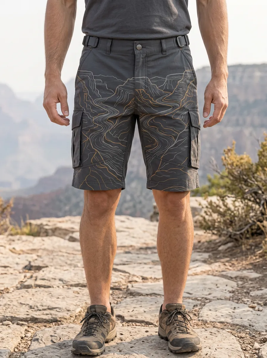 Men's Hiking Enthusiast Topographic Map Cargo Shorts