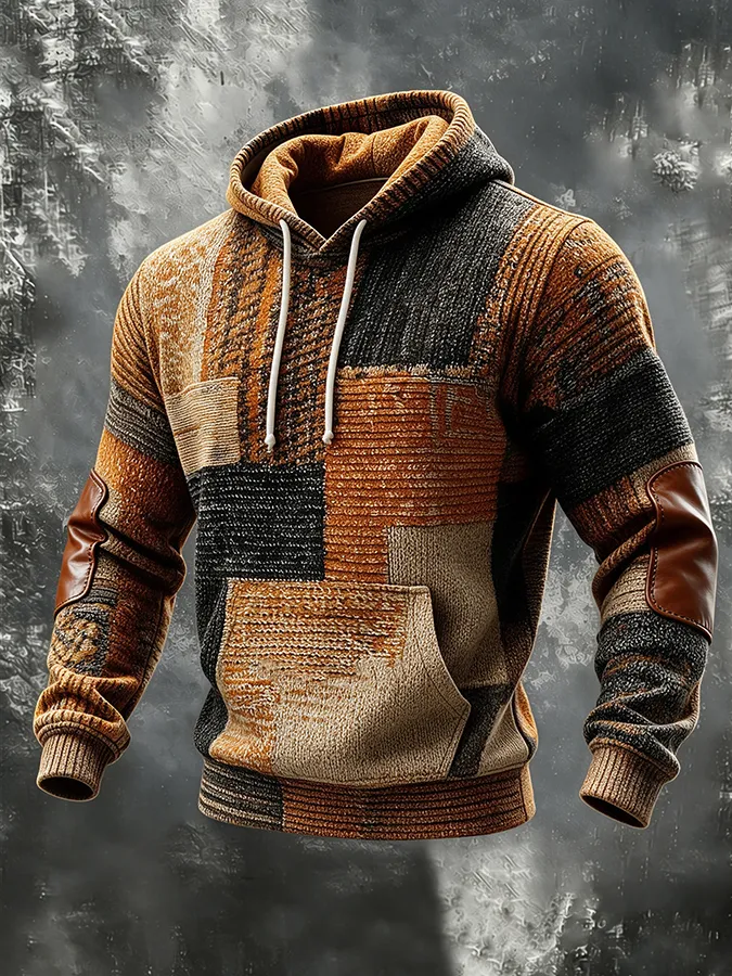 Men'S Casual Retro Contrasting Printed Hoodie