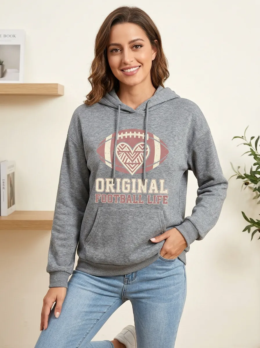 Women's Layered Gridiron Heart Ball Love Graphic Hoodie