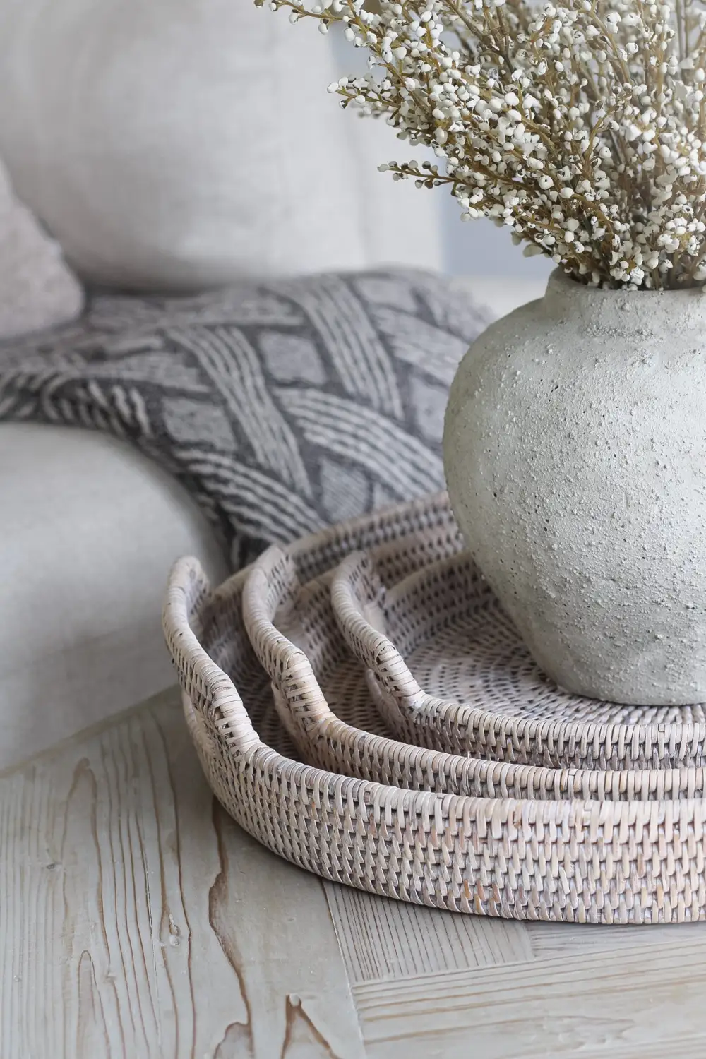 Round Rattan Tray with Handles