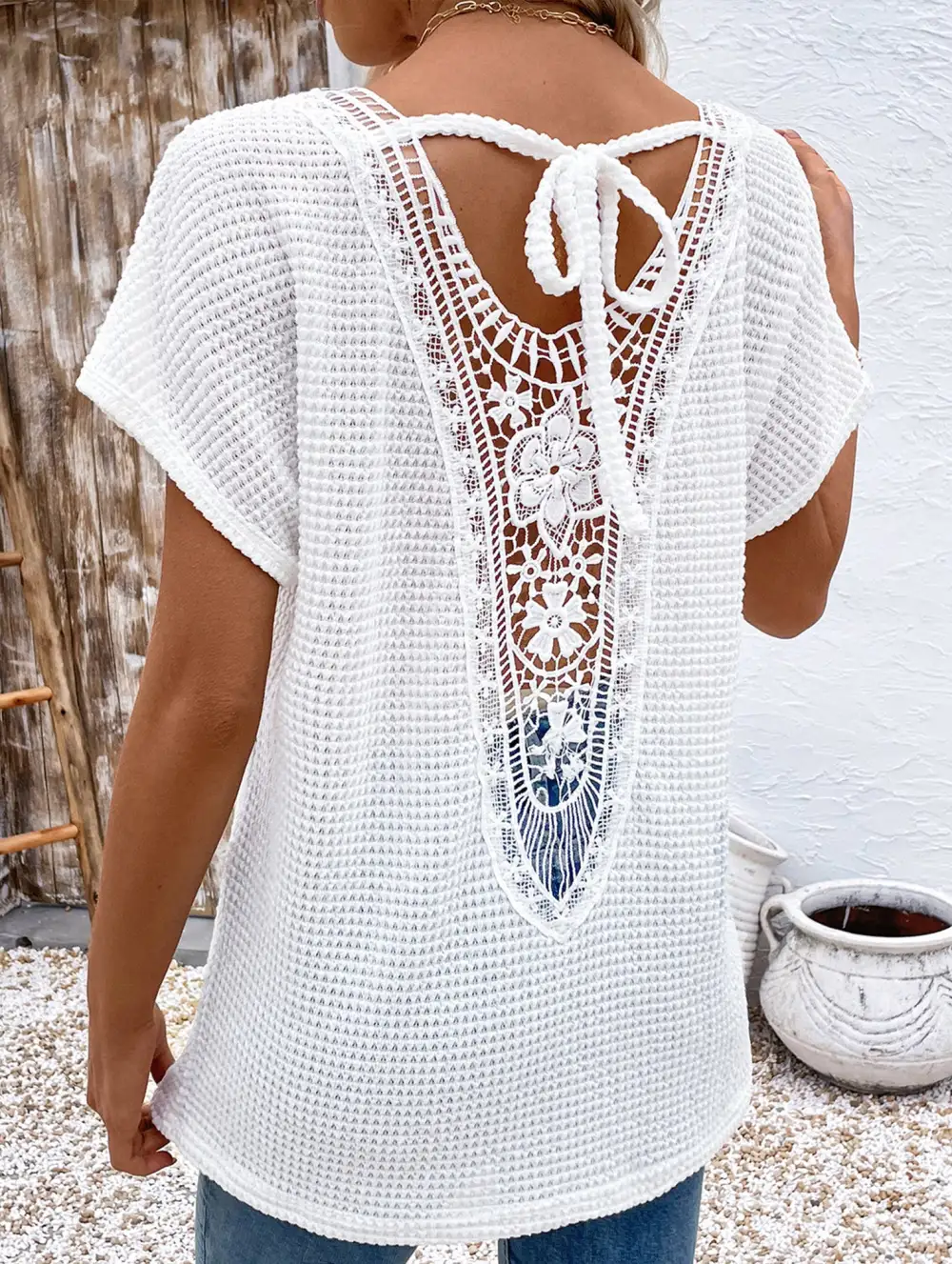 Lace Patchwork Textured Tee