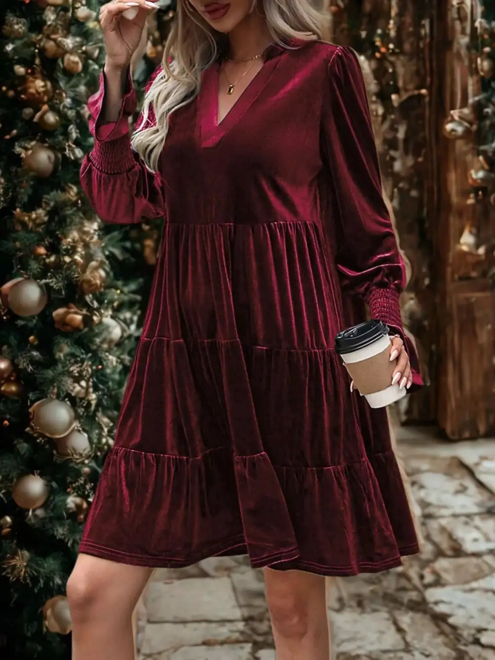 Velvet Tiered Mini Dress