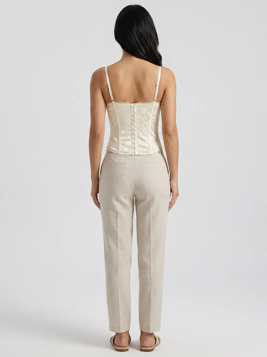 Floral Jacquard Button-Front Pearl-Button Women's Corset Top