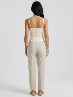 Floral Jacquard Button-Front Pearl-Button Women's Corset Top