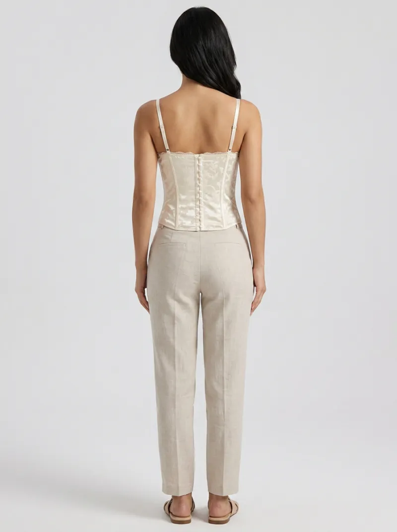 Floral Jacquard Button-Front Pearl-Button Women's Corset Top