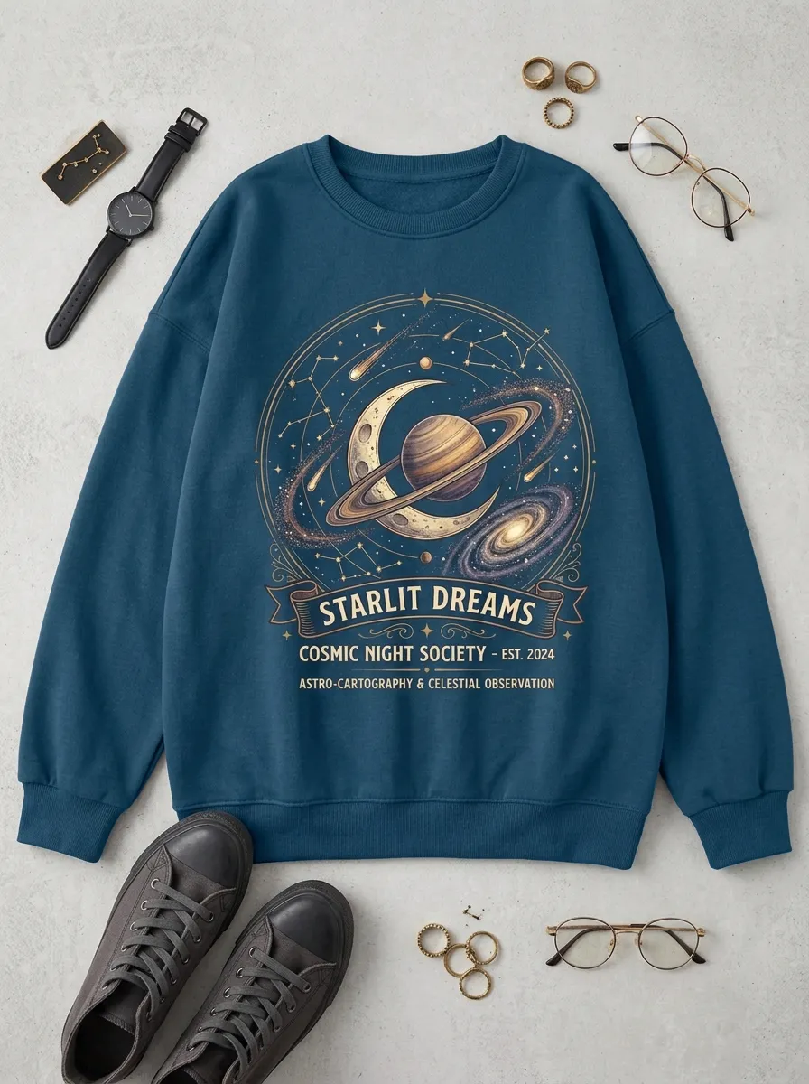 Women's Astronomy Lover Starlit Dreams Planet Printed T-shirt