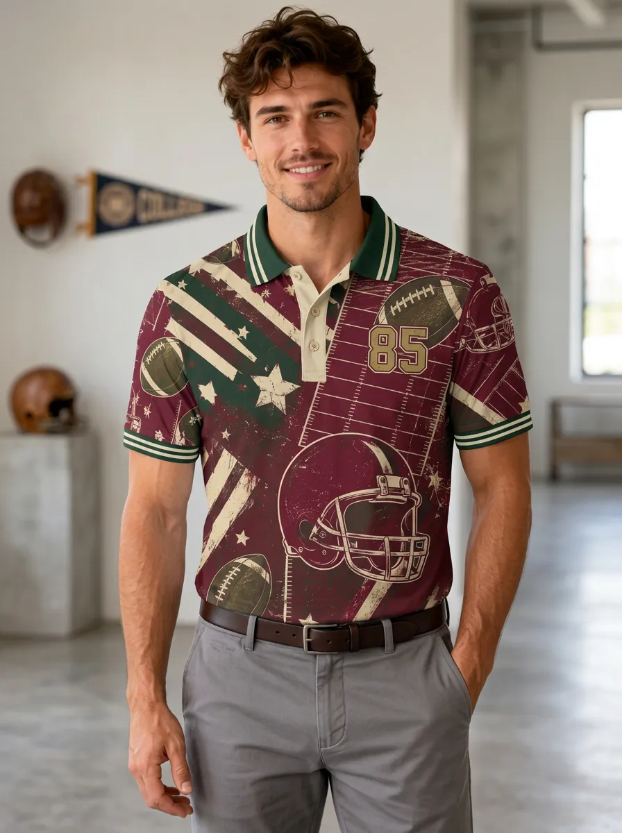 Men's Gridiron Helmet Number Polo Shirt