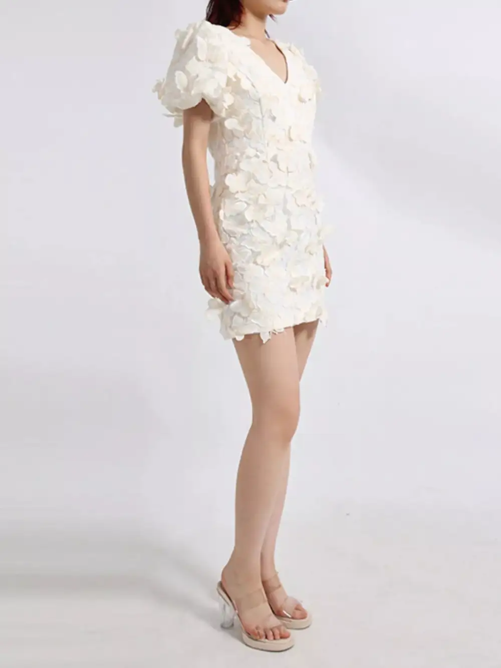 Butterfly Print V Neck Puff Sleeve Mini Dress