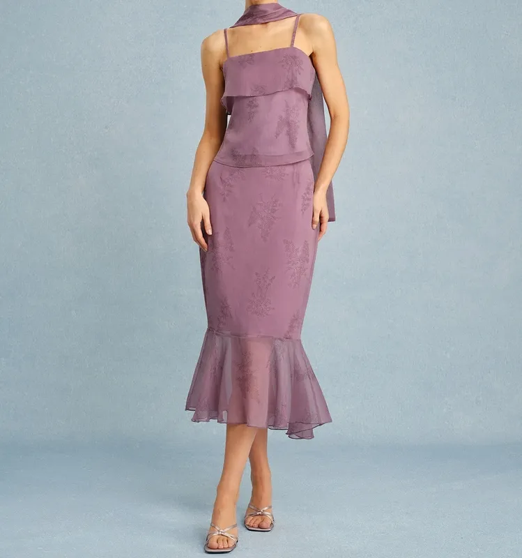 Purple Floral Mermaid Midi Skirt