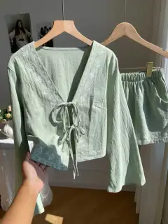 Pocketed Cotton Top and Shorts Matching Set