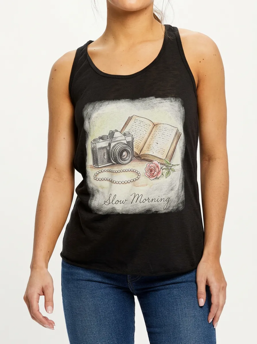 Women's Photography Book Rose Slow Morning Printed Tank Top
