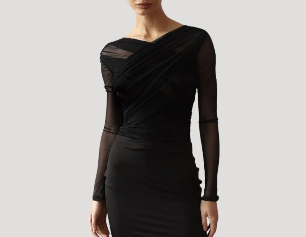 Spring Sheer Wrap Long-Sleeve Top