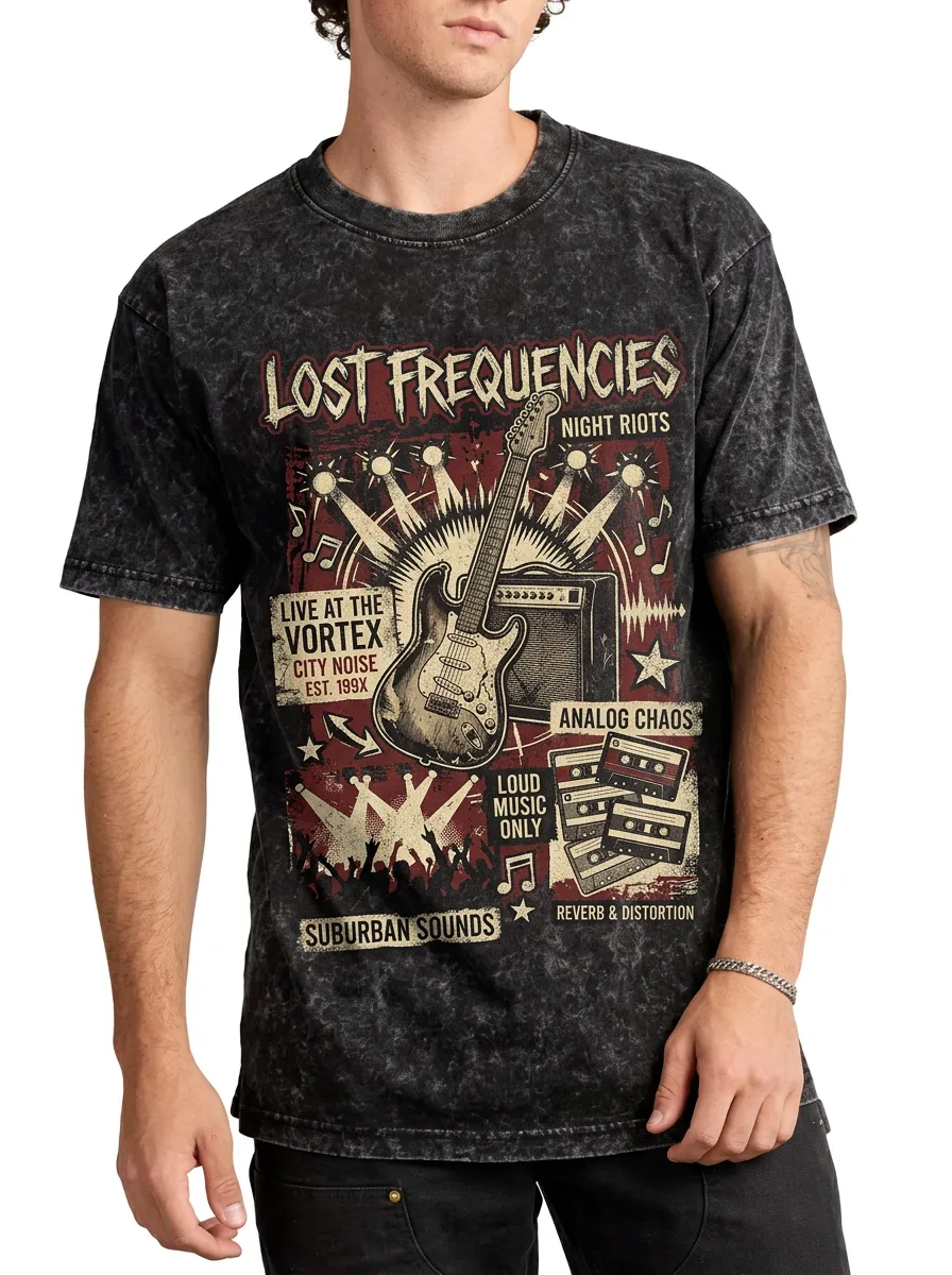 Men's Rock Music Lover Electric Guitar Cassette Printed T-shirt