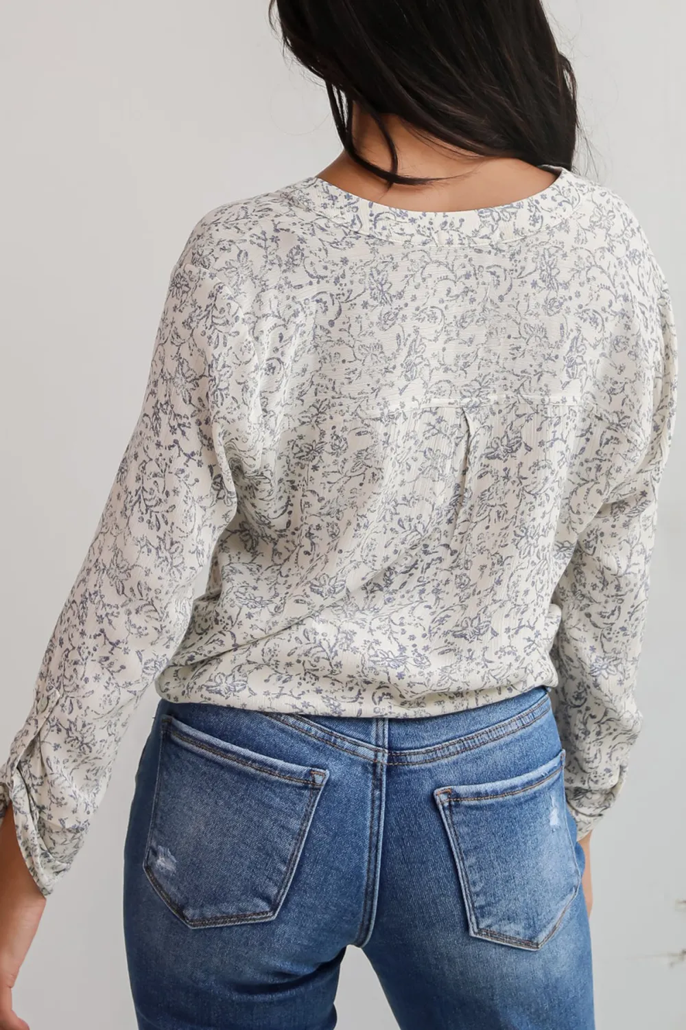 Cream Floral Tie-Front Blouse
