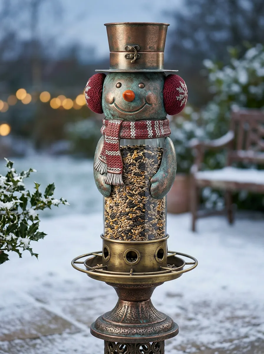 Snowman Metal Christmas Bird Feeder