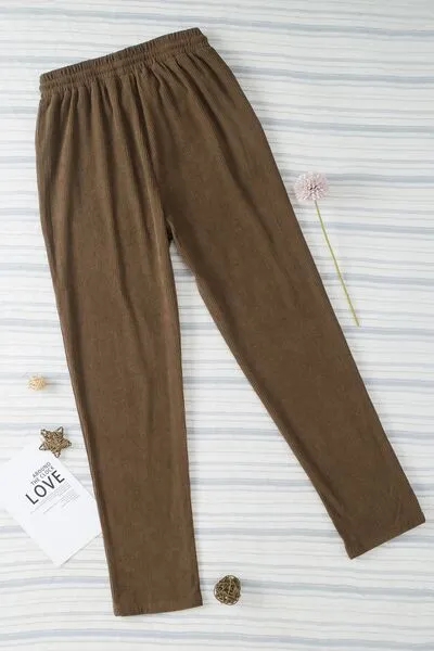 Drawstring Straight Pants With Pocket