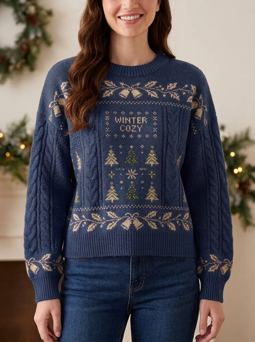Christmas Winter Cozy Tree Pattern Knitted Sweater