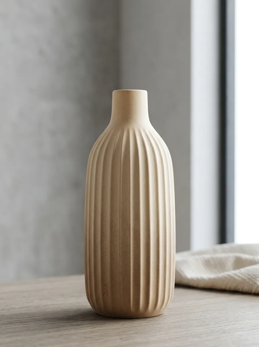 Scandinavian Minimalist Ribbed Ceramic Table Vase