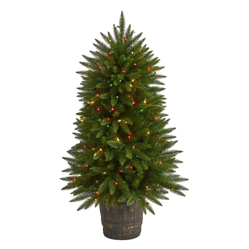 Sierra Fir Artificial Christmas Tree with Lights and Bendable Branches in Decorative Container