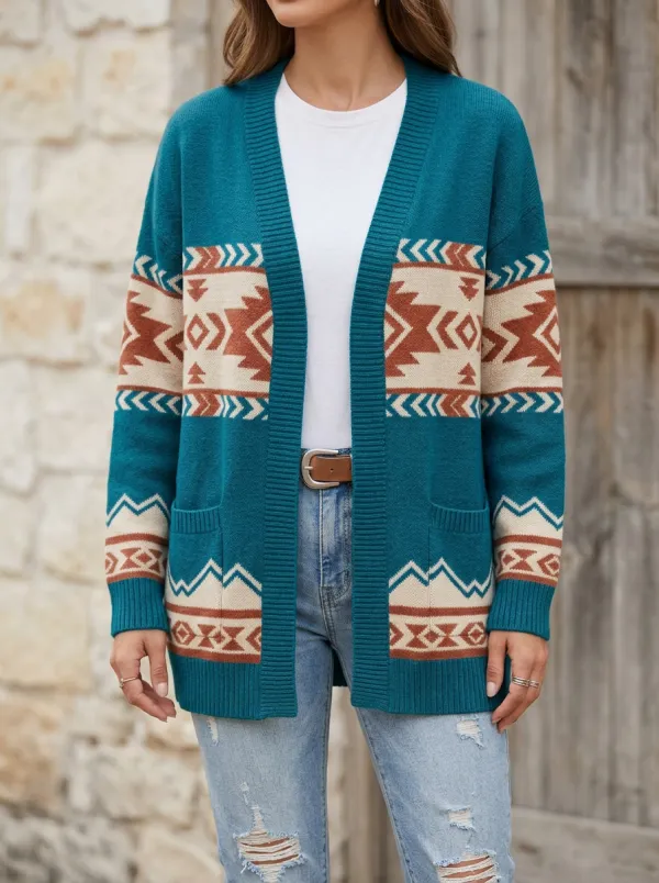 Women's Western Style Geometric Pattern Printed Cardigan Sweater