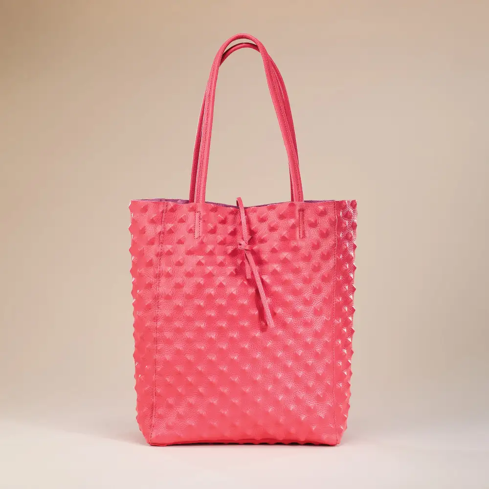 Easy Carry Leather Studded Ostrich Texture Tote Bag