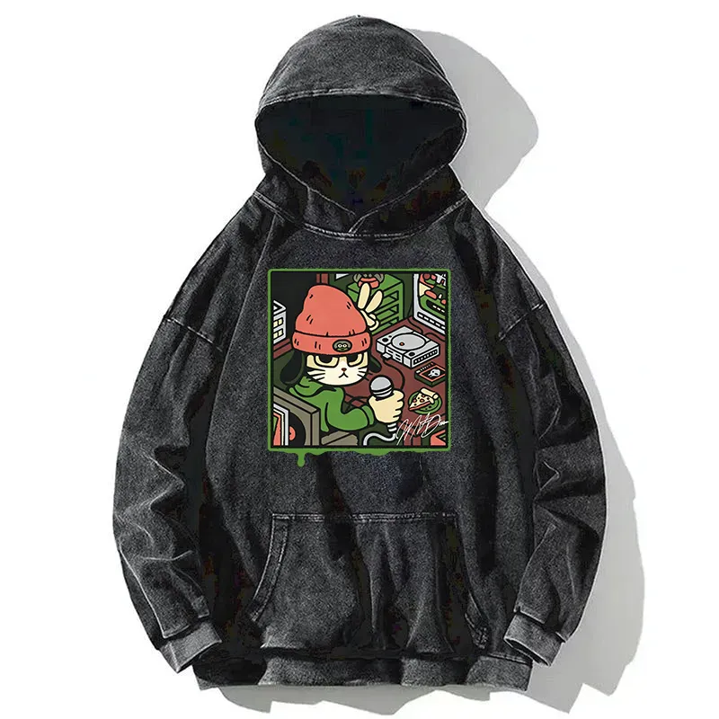 Funny Cat Print Relaxed Hoodie