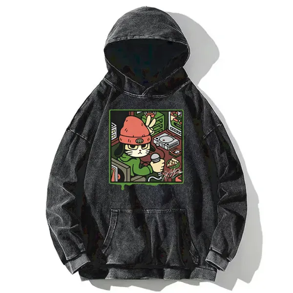 Funny Cat Print Relaxed Hoodie