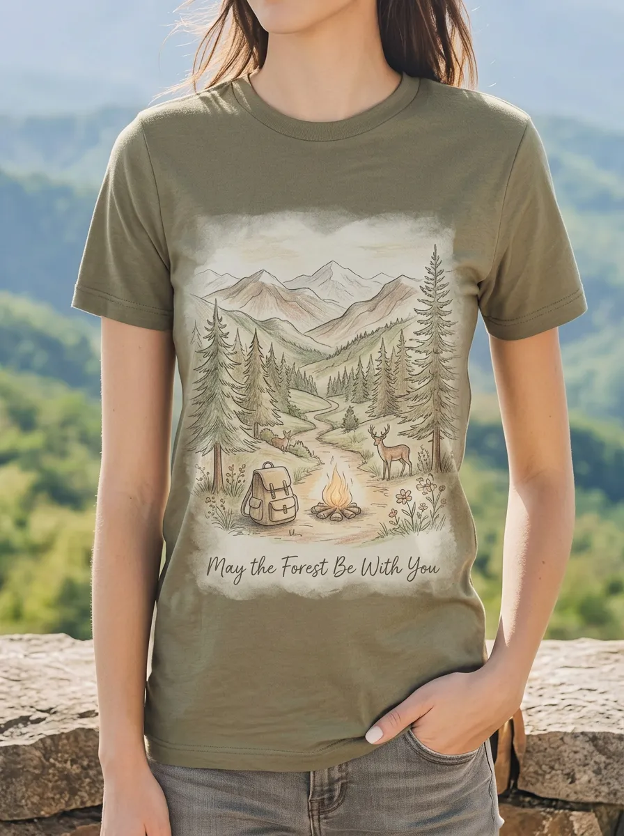 Women's Nature Lover Camping Deer Mountain Printed T-shirt