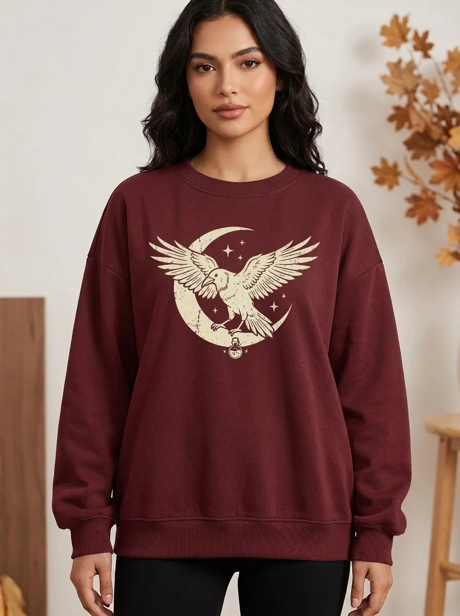 Women's Halloween Raven Moon Printed Sweatshirt
