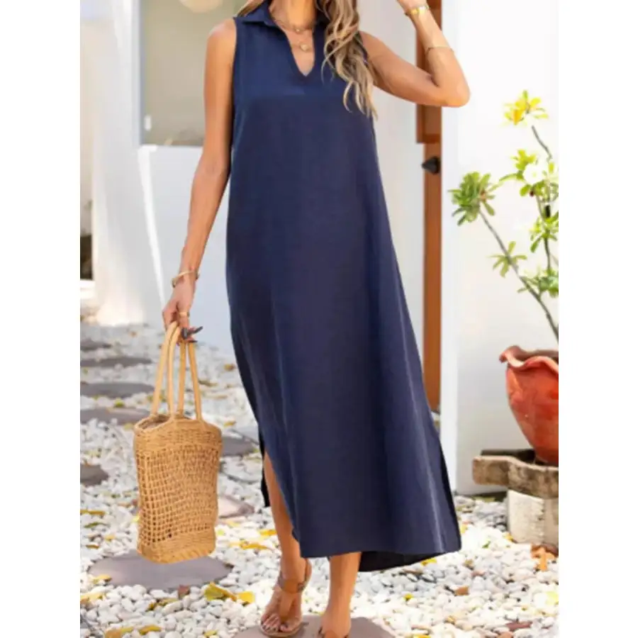 Full Size Side Slit Sleeveless Midi Dress Plus Size