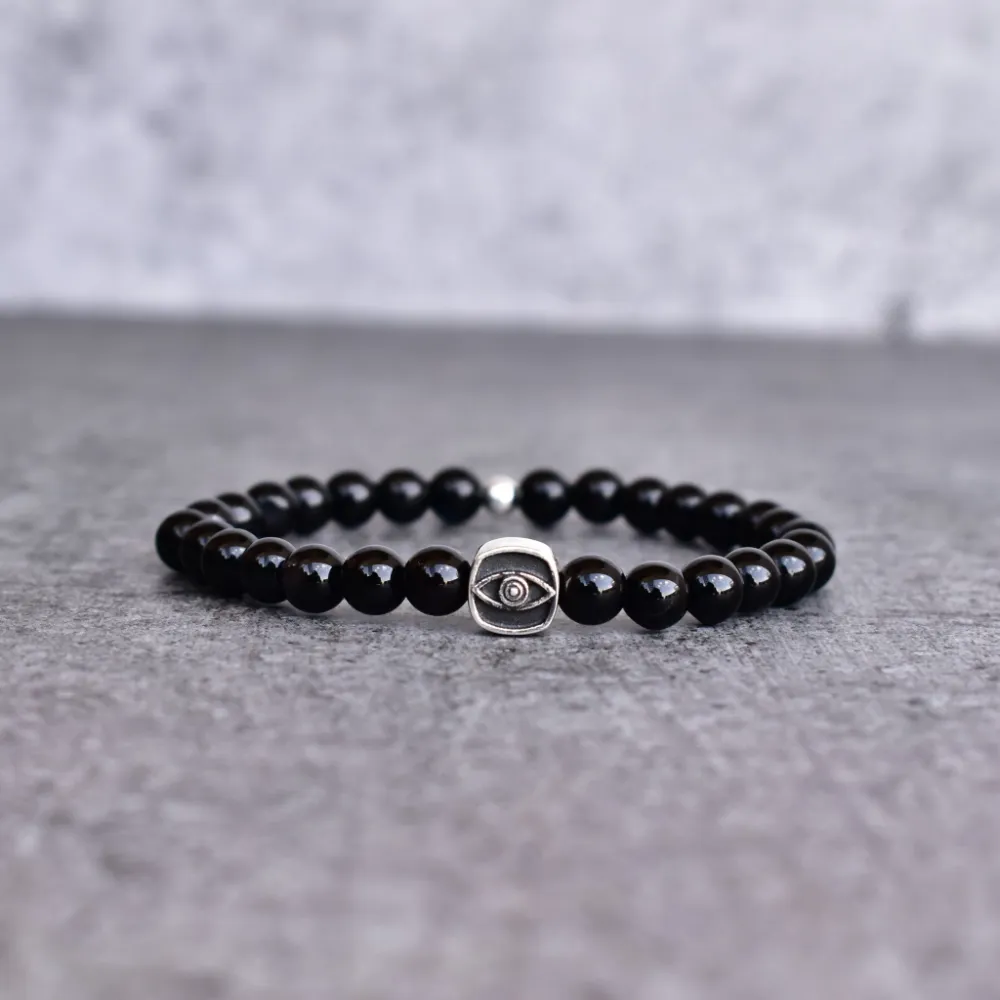 Evil Eye Onyx Bead Bracelet