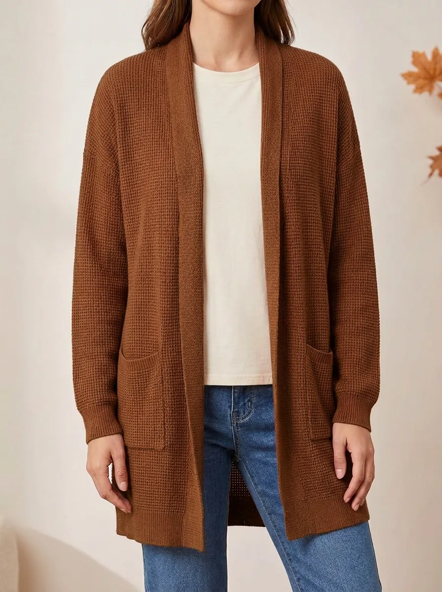 Utility Waffle-Knit Knit Cardigan