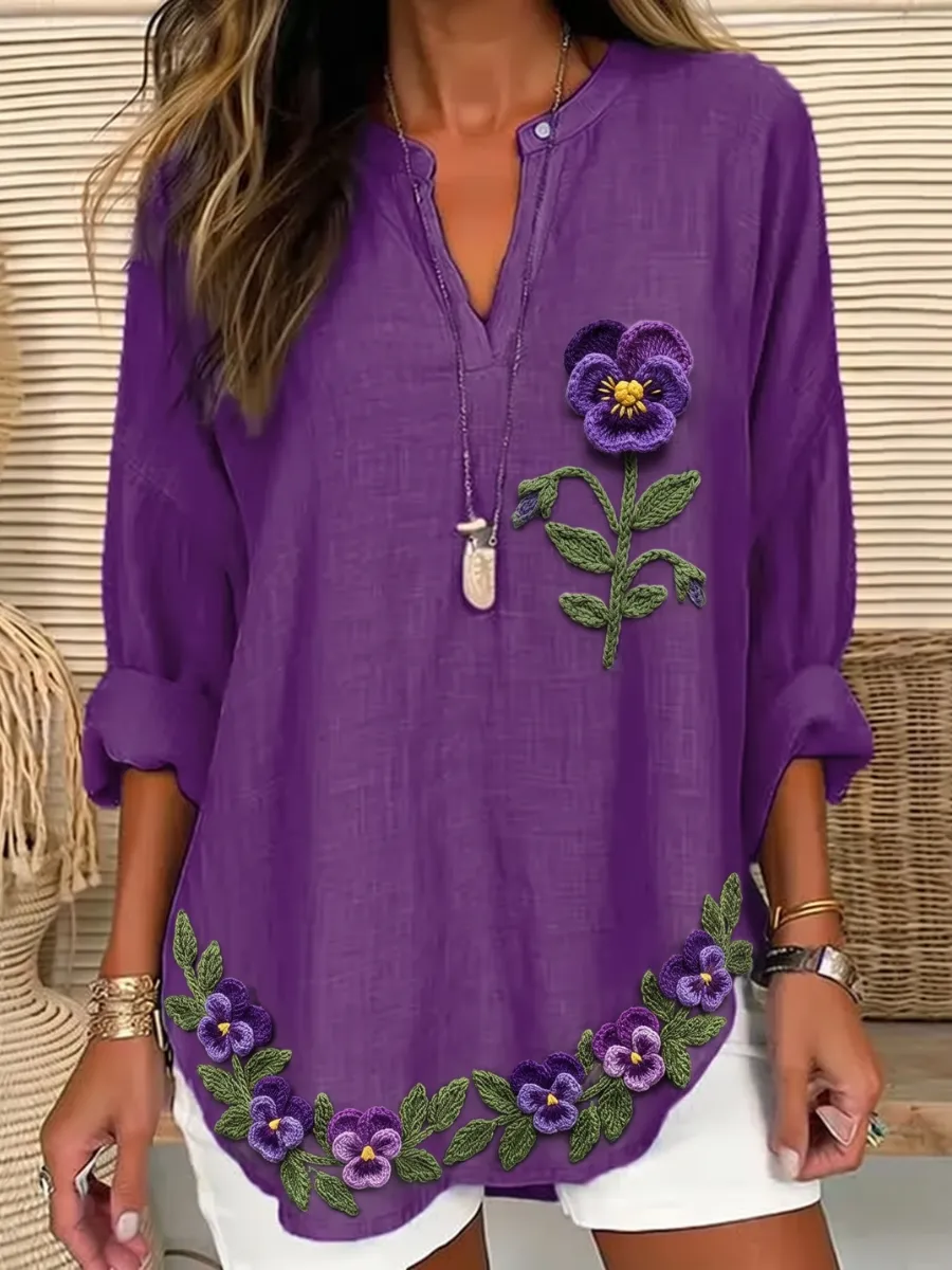Women's cotton and linen printed top