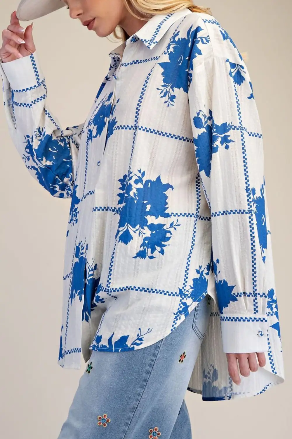 Floral Textured Button Front Collared Shirt